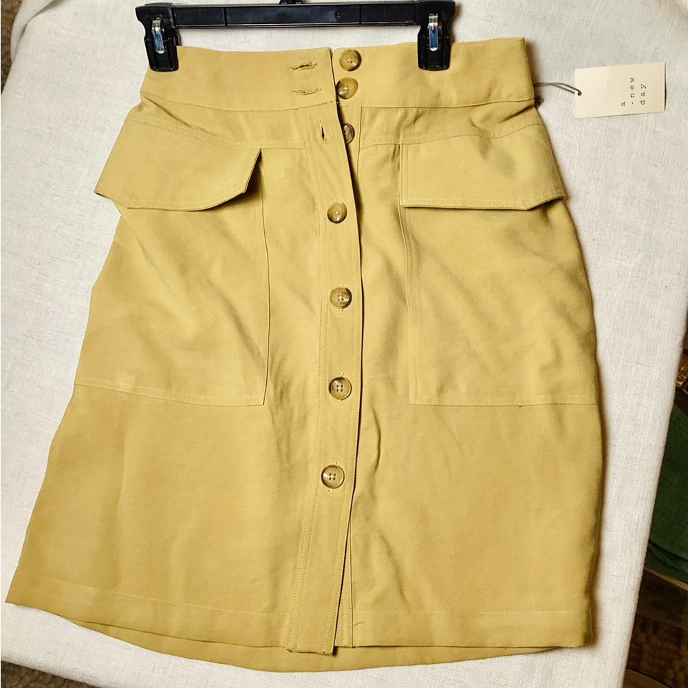 Yellow Button Down Skirt with front pockets